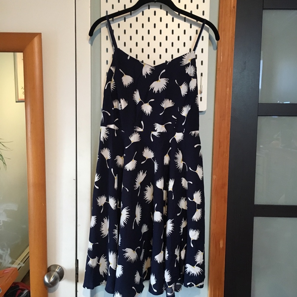 ON cami fit and flare navy blue leaf print dress